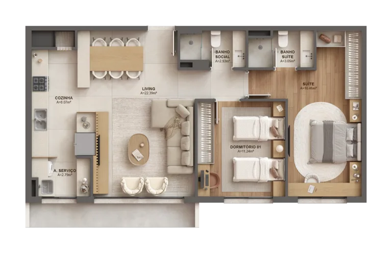 2 dormitórios | 80.27m²