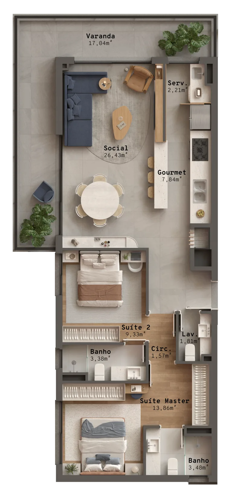 2 suítes com sacada | 108,56m²