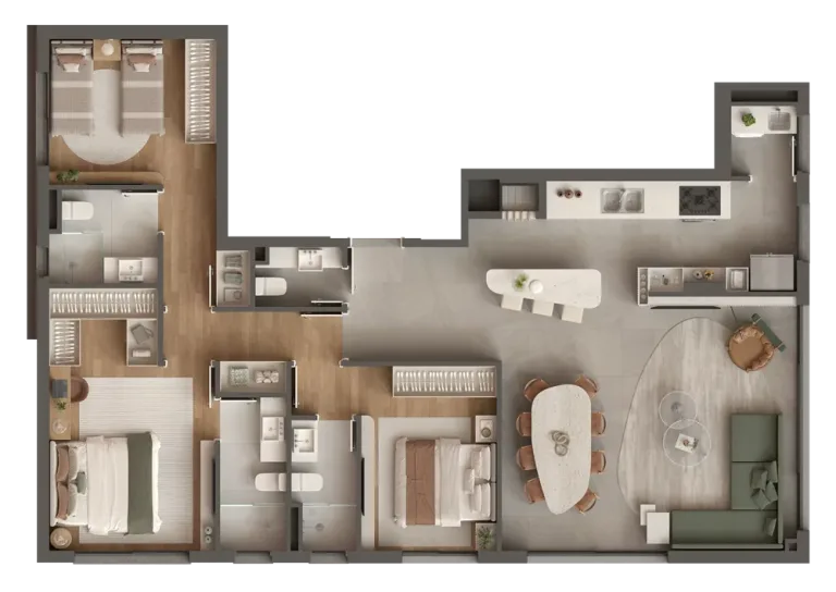 3 suítes sem sacada | 123,77m²